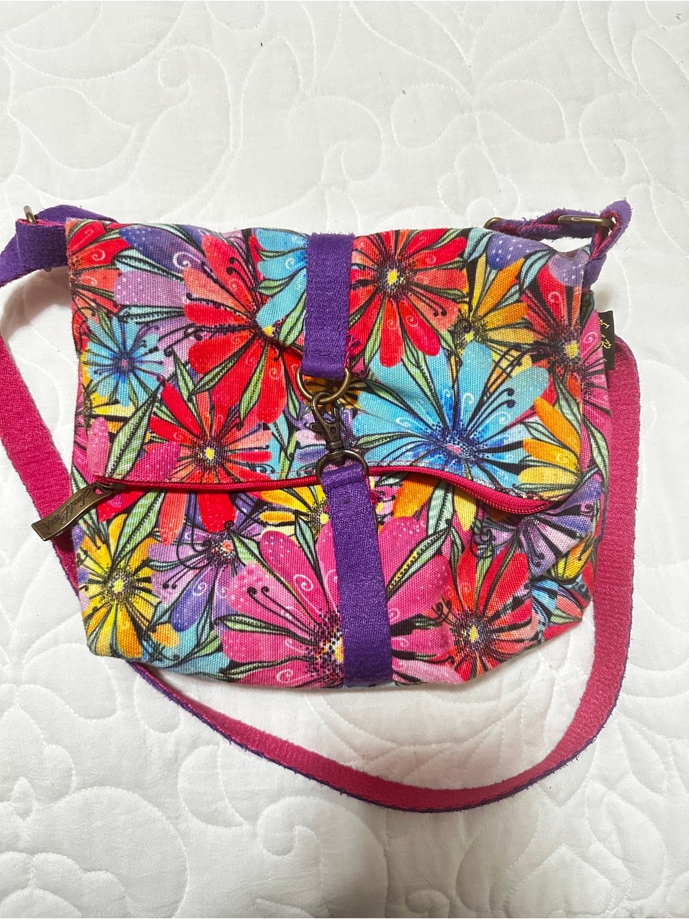 Laurel Burch Multicolor Floral Crossbody Bag - Pink, Red, Blue, Yellow, Purple - Picture 1 of 7